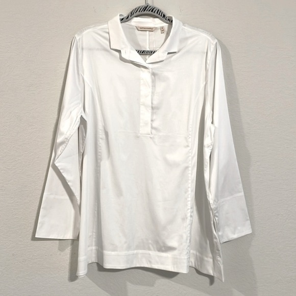 Soft Surroundings Women’s Tunic Top 1X White Oversized Cotton Stretch Longline - Picture 1 of 12